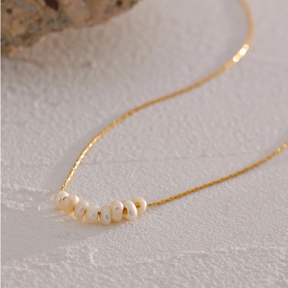Vermeil Natural Pearl Necklace gold plated stainless steel - Picture 8 of 15